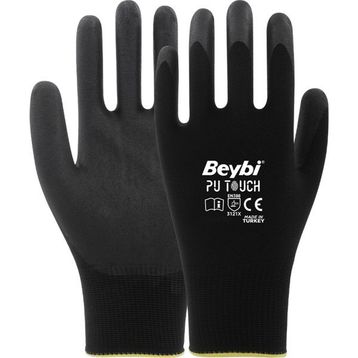 Beybi Pu Touch No:10 Siyah Poliüretan Polyester İş Eldiveni