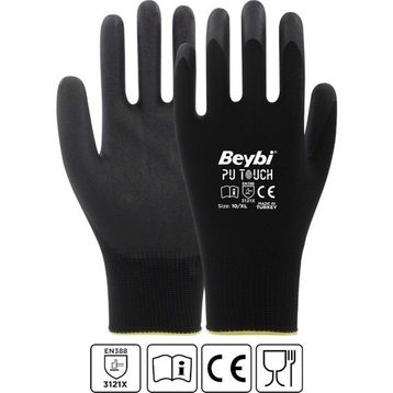 Beybi Pu Touch No:10 Siyah Poliüretan Polyester İş Eldiveni