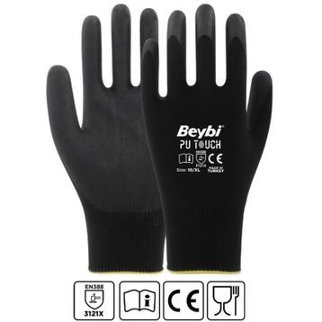 Beybi PU Touch Siyah 10 Beden 288 Çift Hassas Montaj İş Eldiveni
