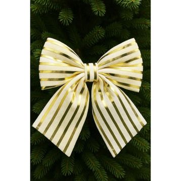 Beysüs 26 cm Krem Gold Çizgili Dekoratif Fiyonk Yılbaşı Ağacı Süsü