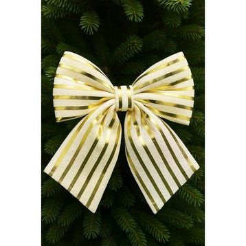 Beysüs 26 cm Krem Gold Çizgili Dekoratif Fiyonk Yılbaşı Ağacı Süsü