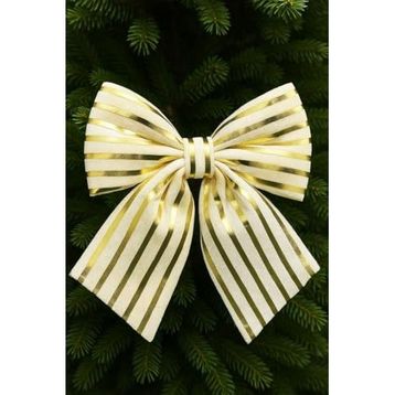 Beysüs 26 cm Krem Gold Çizgili Dekoratif Fiyonk Yılbaşı Ağacı Süsü