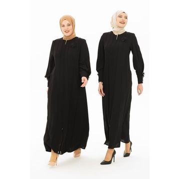 Beyza 3320 Şık Aksesuarlı Siyah Ferace