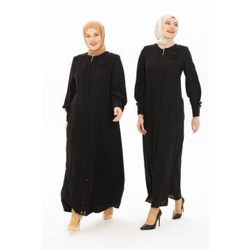 Beyza 3320 Şık Aksesuarlı Siyah Ferace