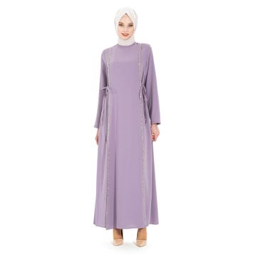 Beyza 5288 Taş Şeritli Lila Tesettür Elbise