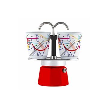 Bialetti Mini Express Moka Pot Kandinsky ve 2 Espresso Fincanı