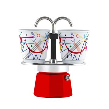 Bialetti Mini Express Moka Pot Kandinsky ve 2 Espresso Fincanı