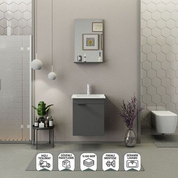 Biani Fix Arya 50 CM Mat Gri Banyo Dolabı