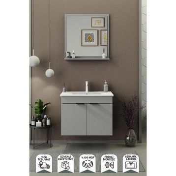 Biani Fix Arya 75 CM Mat Gri Banyo Dolabı