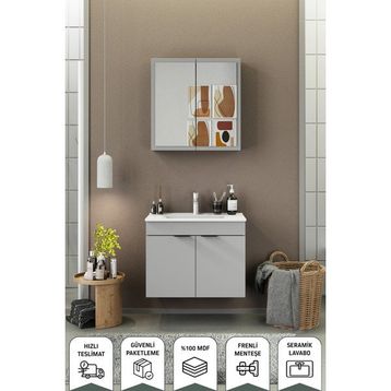 Biani Fix Loft 85 CM Mat Gri Banyo Dolabı