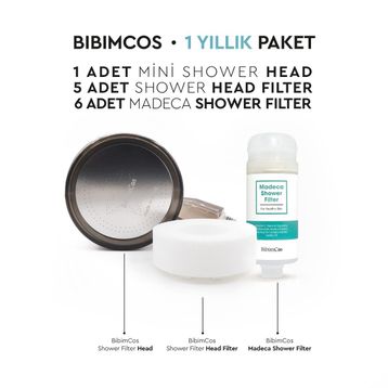 Bibimcos 1 Yıllık Mini Duş Başlığı+5 Yedek Filtre+6 Madeca Duş Filtresi