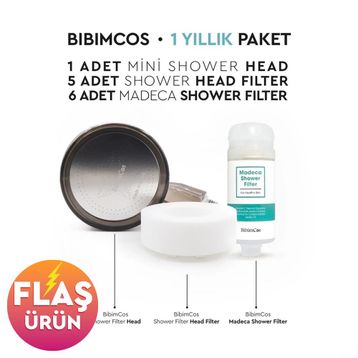 Bibimcos 1 Yıllık Mini Duş Başlığı+5 Yedek Filtre+6 Madeca Duş Filtresi