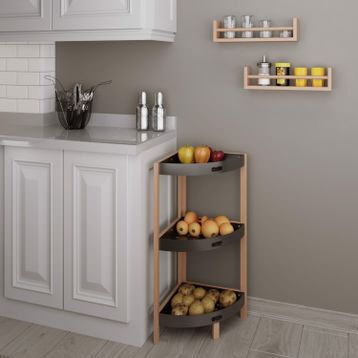 Bienwood BİE-7208 Ahşap Köşe 3 Katlı Plastik Raf