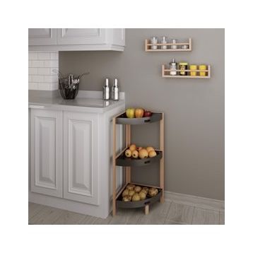 Bienwood BİE-7208 Ahşap Köşe 3 Katlı Plastik Raf