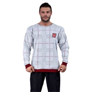 Big Sam 4707 Beyaz Ekoseli Kışlık Erkek Sweatshirt