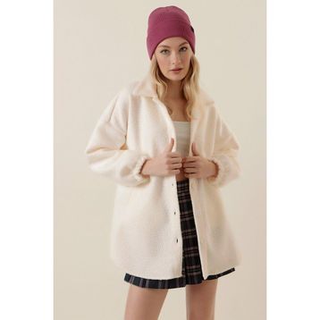 Bigdart 0675 Krem Yün Karışımlı Buklet Kadın Ceket