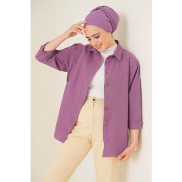 Bigdart 103901 Koyu Pembe Oversize Basic Tesettür Kadın Gömlek