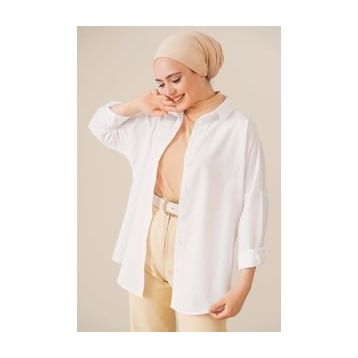 Bigdart 103901 Oversize Basic Beyaz Kadın Tesettür Gömlek