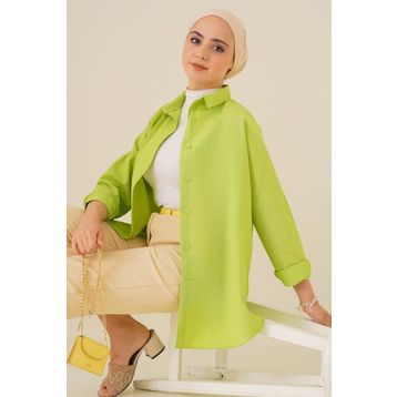 Bigdart 103901 Oversize Basic G.Yeşil Kadın Tesettür Gömlek