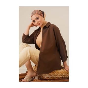 Bigdart 103901 Oversize Basic Kahverengi Kadın Tesettür Gömlek
