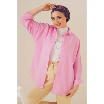 Bigdart 103901 Oversize Basic Pembe Kadın Tesettür Gömlek
