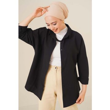 Bigdart 103901 Oversize Basic Siyah Kadın Tesettür Gömlek