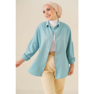 Bigdart 103901 Oversize Basic Su Yeşili Kadın Tesettür Gömlek