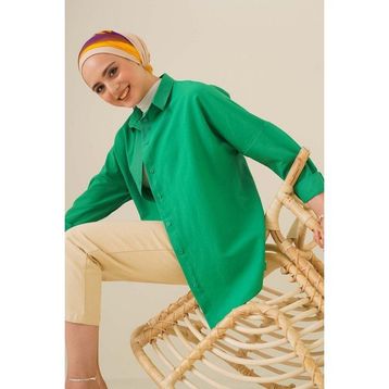 Bigdart 103901 Oversize Basic Yeşil Kadın Tesettür Gömlek
