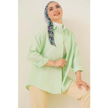 Bigdart 103901 Oversize Basic Yeşil Kadın Tesettür Gömlek