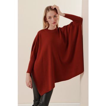 Bigdart 15783 Kiremit Yırtmaçlı Panço Kadın Kazak