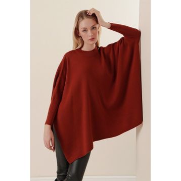 Bigdart 15783 Kiremit Yırtmaçlı Panço Kadın Kazak