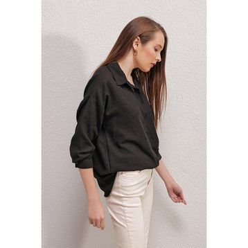 Bigdart 20153 Tek Cepli Siyah Kadın Oversize Gömlek