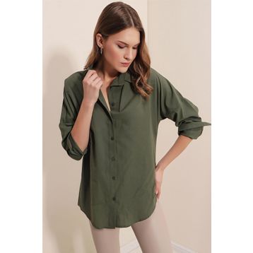 Bigdart 3900 Koyu Mavi Oversize Uzun Basic Kadın Gömlek