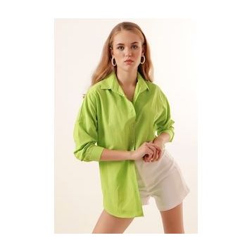 Bigdart 3900 Oversize Uzun Basic Çağla Kadın Gömlek