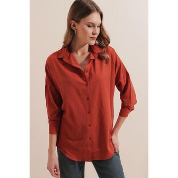 Bigdart 3900 Oversize Uzun Basic Kiremit Kadın Gömlek