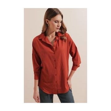 Bigdart 3900 Oversize Uzun Basic Kiremit Kadın Gömlek