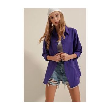 Bigdart 3900 Oversize Uzun Basic Mor Kadın Gömlek