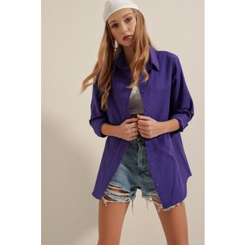 Bigdart 3900 Oversize Uzun Basic Mor Kadın Gömlek