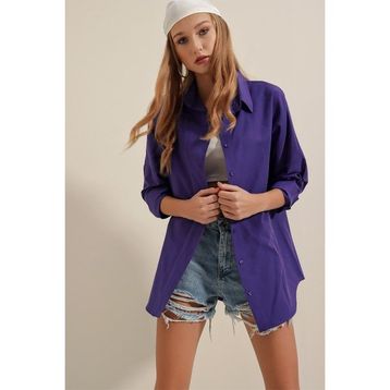 Bigdart 3900 Oversize Uzun Basic Mor Kadın Gömlek
