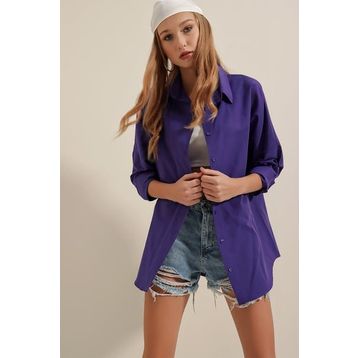 Bigdart 3900 Oversize Uzun Basic Mor Kadın Gömlek