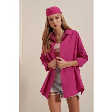 Bigdart 3900 Pembe Oversize Uzun Basic Kadın Gömlek