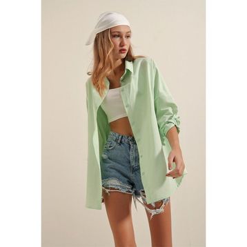 Bigdart 3900 Sarı Oversize Uzun Basic Kadın Gömlek