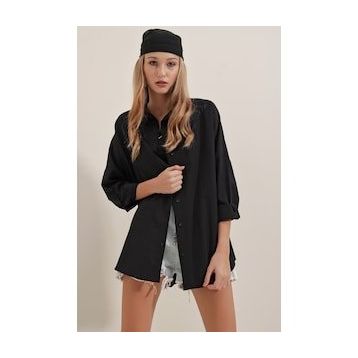 Bigdart 3900 Siyah Oversize Uzun Basic Kadın Gömlek