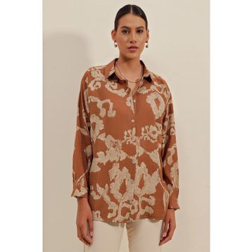 Bigdart 3900 Taba Oversize Uzun Basic Kadın Gömlek