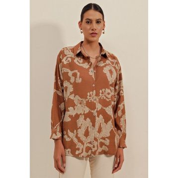 Bigdart 3900 Taba Oversize Uzun Basic Kadın Gömlek