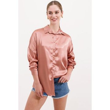 Bigdart 3985 Camel Saten Oversize Kadın Gömlek