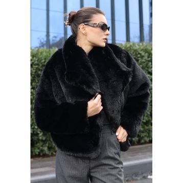 Bigdart 5186 Siyah Kruvaze Peluş Kürk Kadın Kaban
