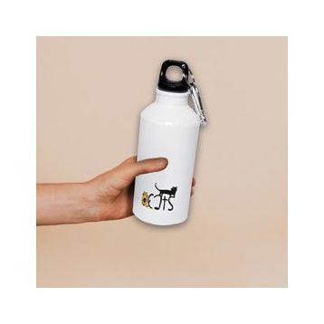 Biggdesign Cats Karabinerli Alüminyum 400 ml Beyaz Matara