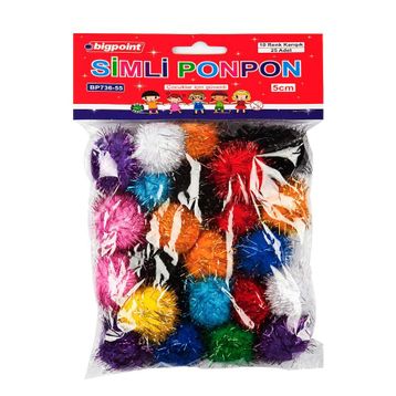 Bigpoint 5 cm 10 Renk 25'li Simli Ponpon