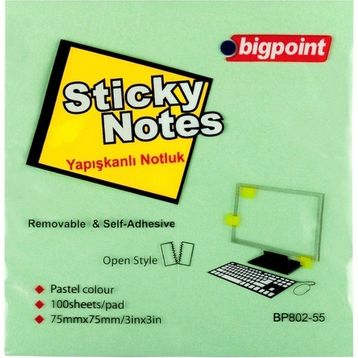 Bigpoint 75x100 MM 100 Yaprak Yeşil Yapışkanlı Not Kağıdı